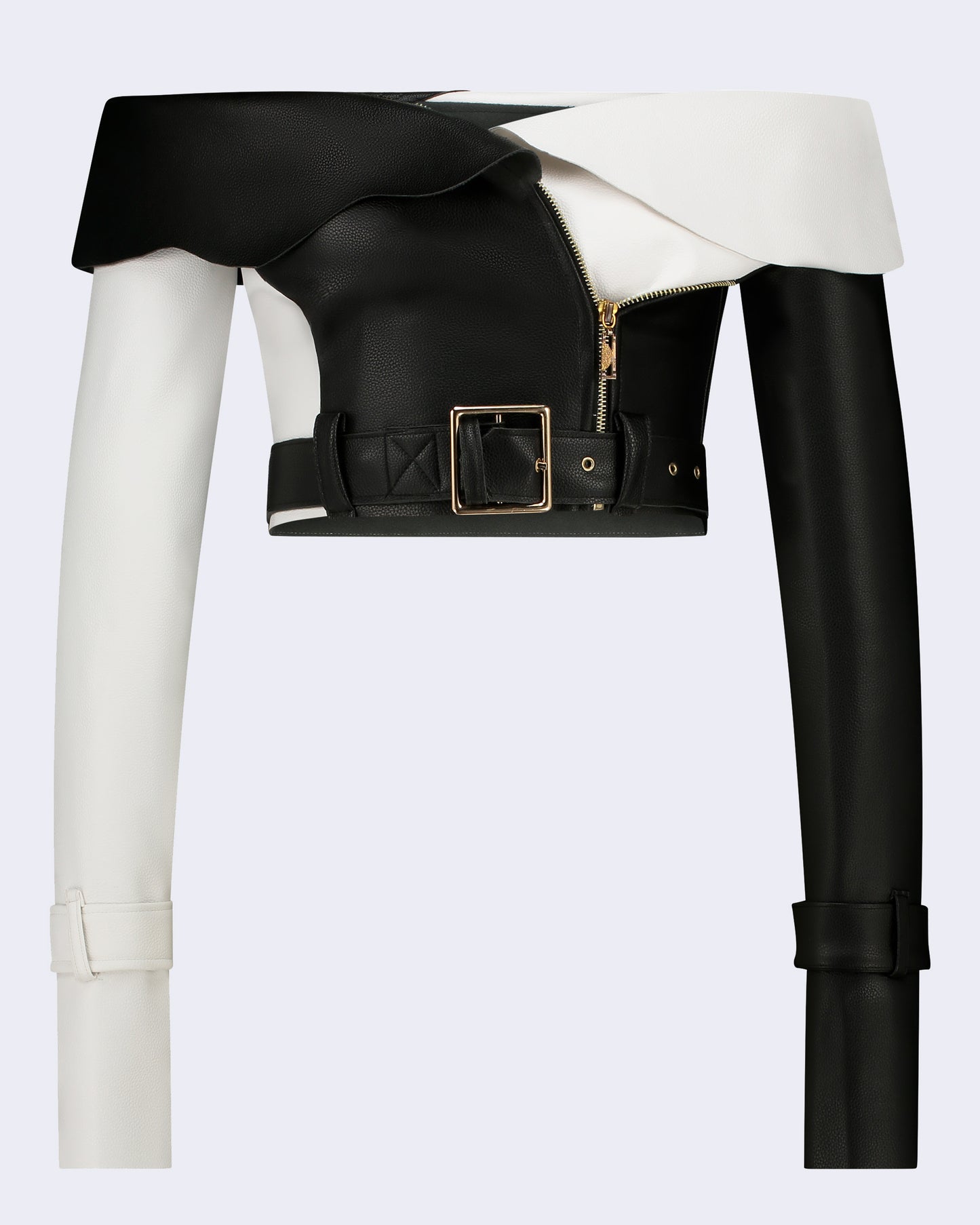 Leather off-the-shoulder Cropped Jacket