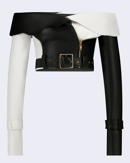Leather off-the-shoulder Cropped Jacket