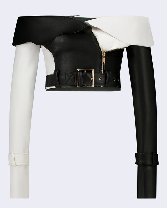 Leather off-the-shoulder Cropped Jacket